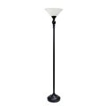 Elegant Garden Design Elegant Designs LF2001-RBW 1 Light Torchiere Floor Lamp with Marbleized White Glass Shade; Restoration Bronze & White LF2001-RBW